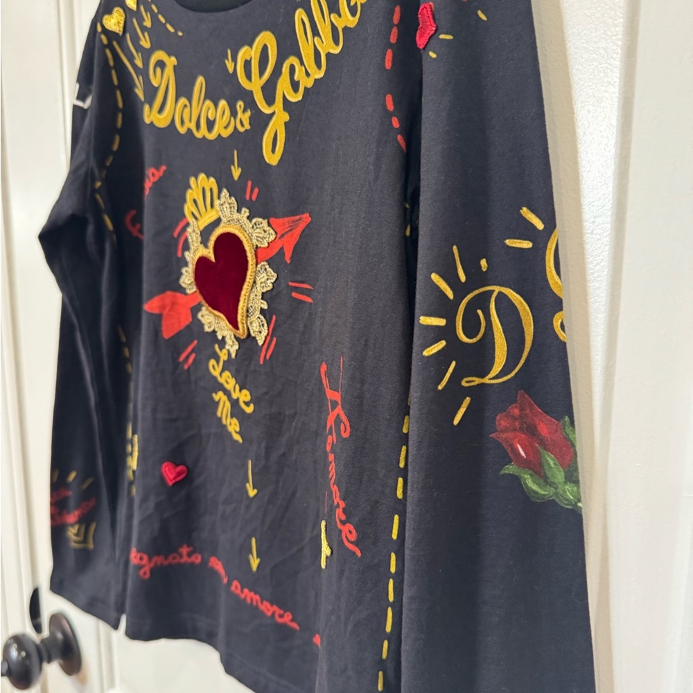 DOLCE & GABBANA GIRLS AMORE VELVET HEART LOVE LONG SLEEVE SHIRT - Picture 3 of 13